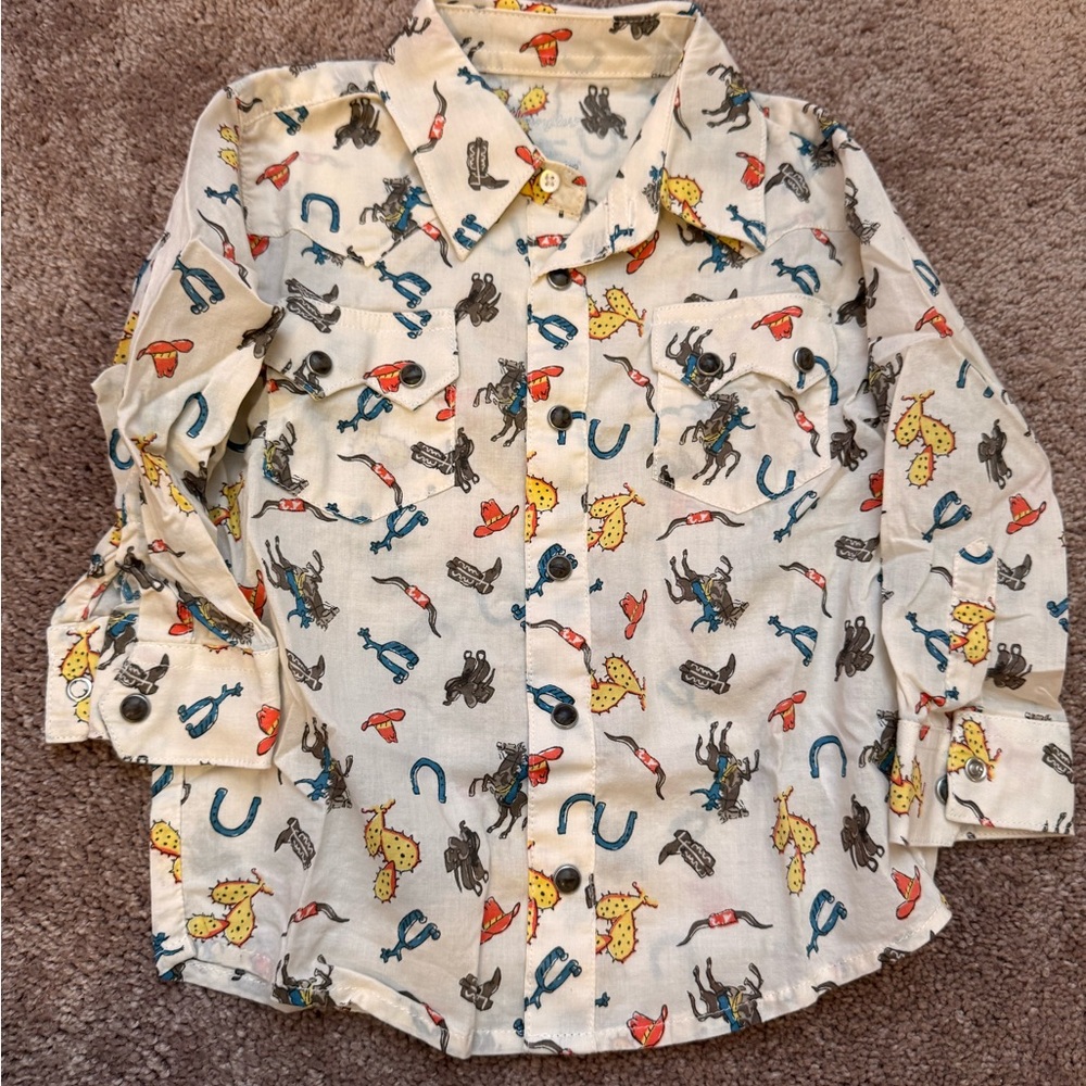 Vintage cowboy Print pearl button up shirt